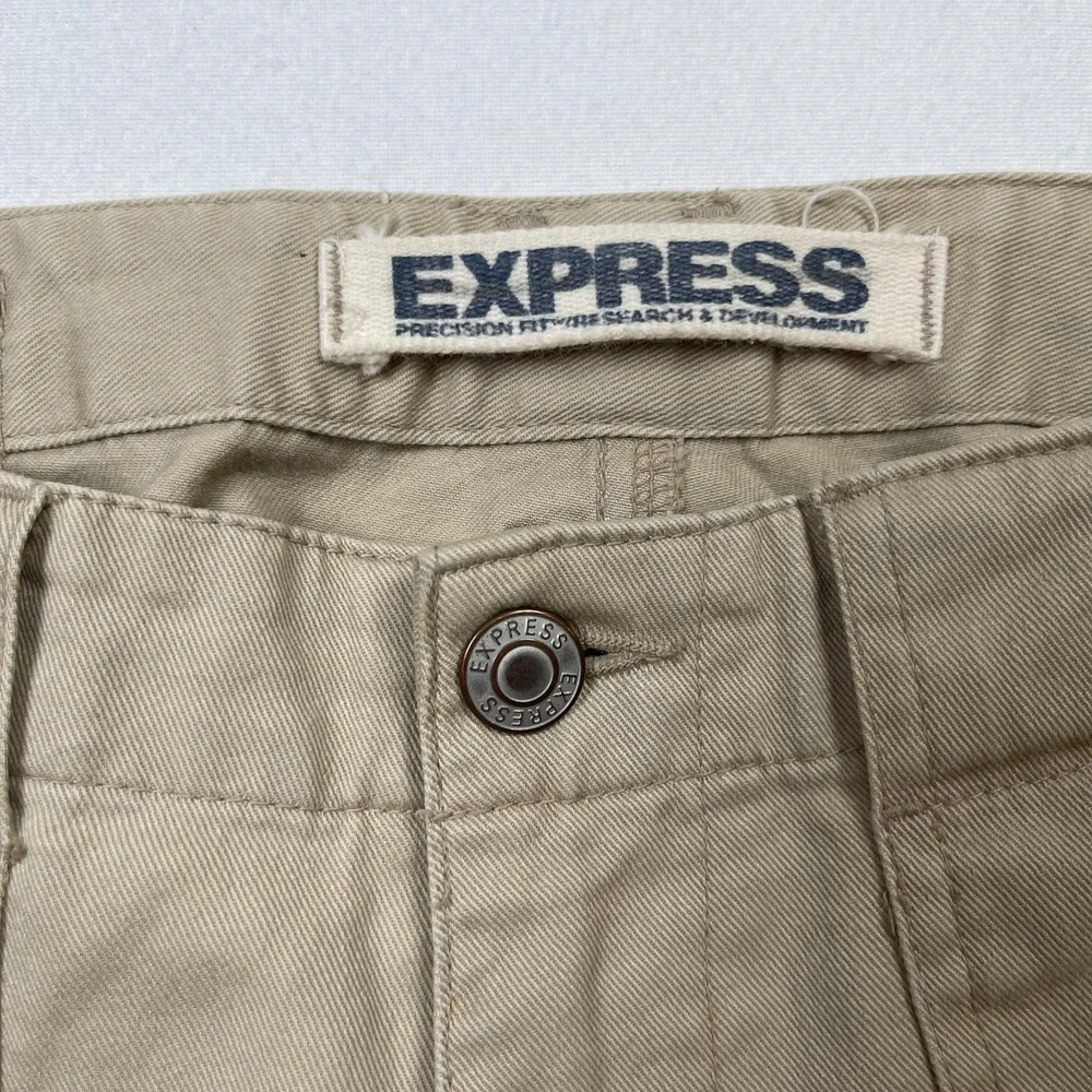 Express Pants Women 11/12 Beige Cotton Stretch Pockets High-Rise Wide Leg Preppy